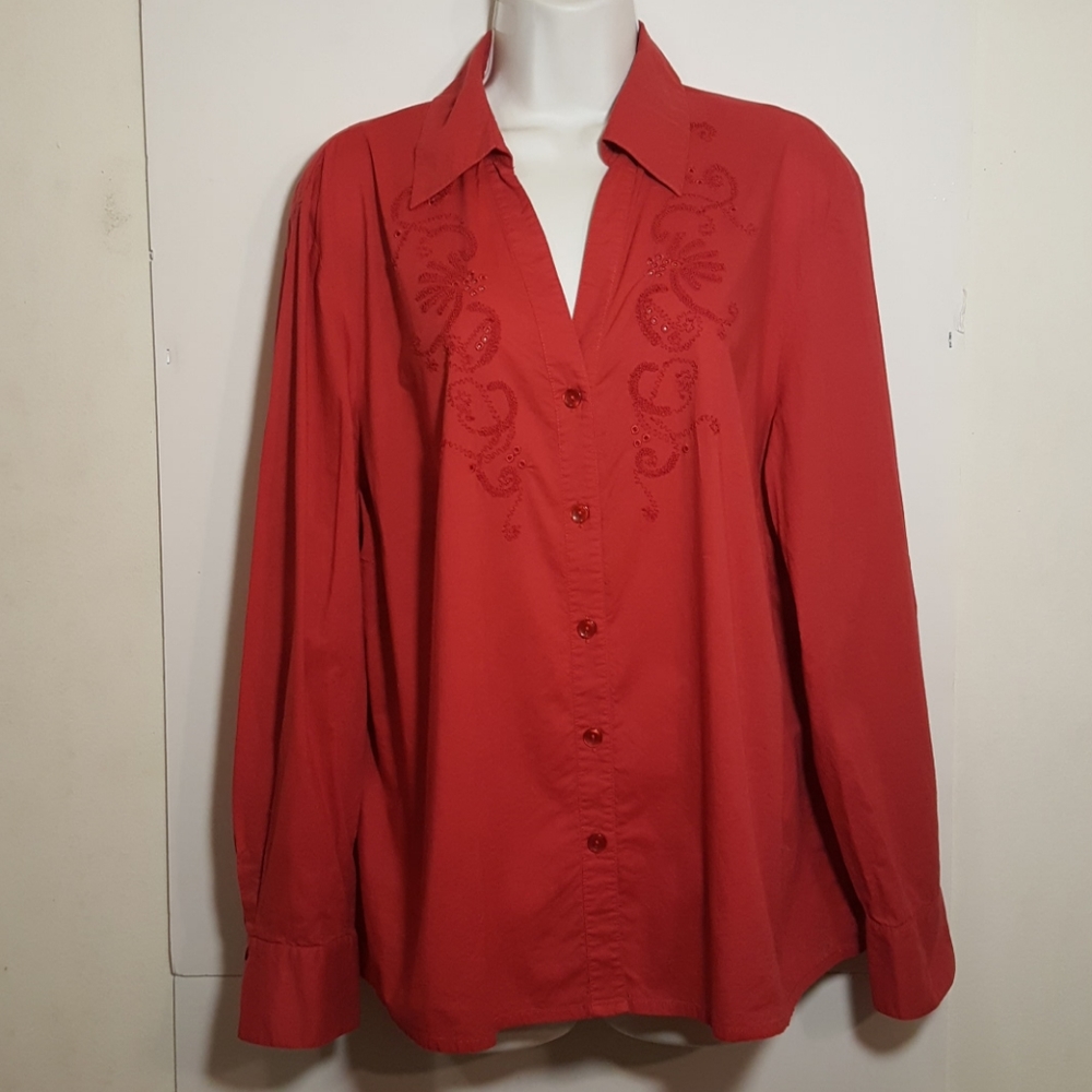 Nine & Company Shirt Red Long Sleeve Button Front